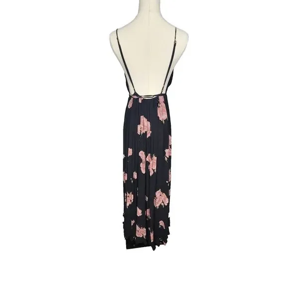 Reformation Dress Size 2 Callalily Gown Wrap Floral Layered Flowy Black Pink - Picture 8 of 17